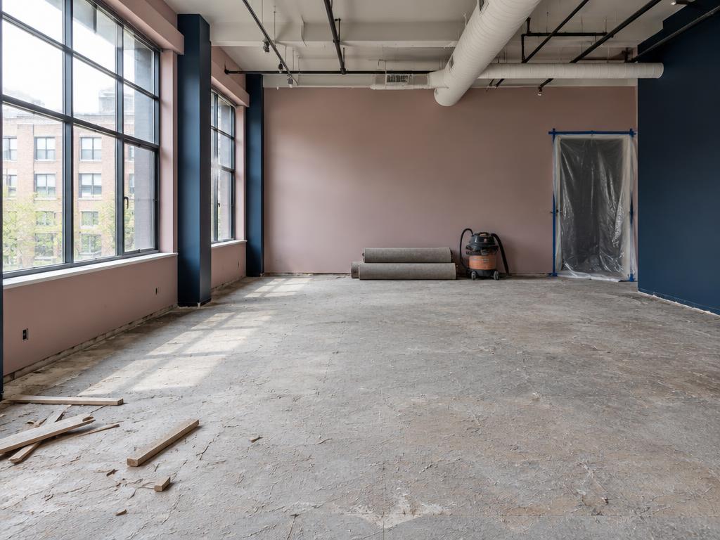 Emptied commercial space after demolition, waiting to be cleaned